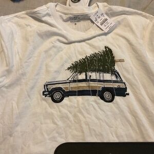 JCrew Factory Medium Christmas Tree Truck Medium Tee white